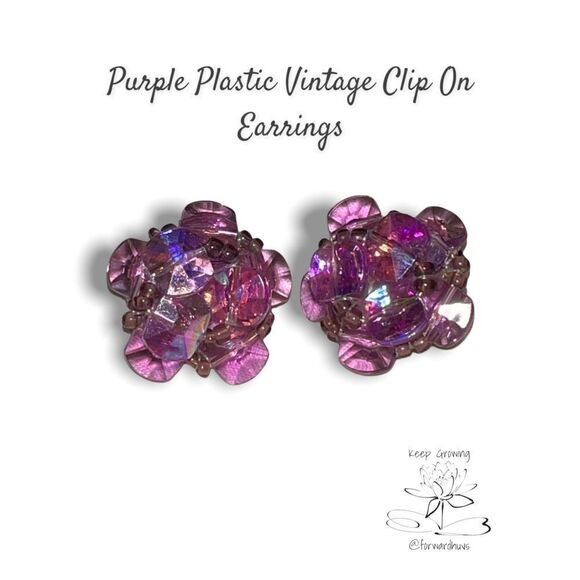 Vintage Purple Beaded Clip-On Earrings - Iridescent Beauty" - Picture 1 of 6